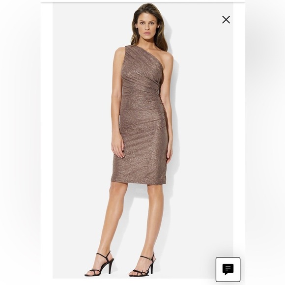Lauren Ralph Lauren Dresses & Skirts - Lauren Ralph Lauren Metallic Bronze One Shoulder Ruched Cocktail Dress 6P